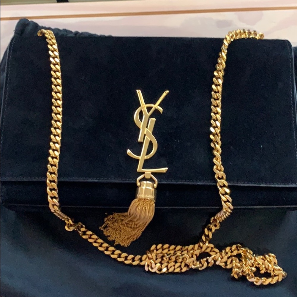 Medium black suede ysl tassel bag